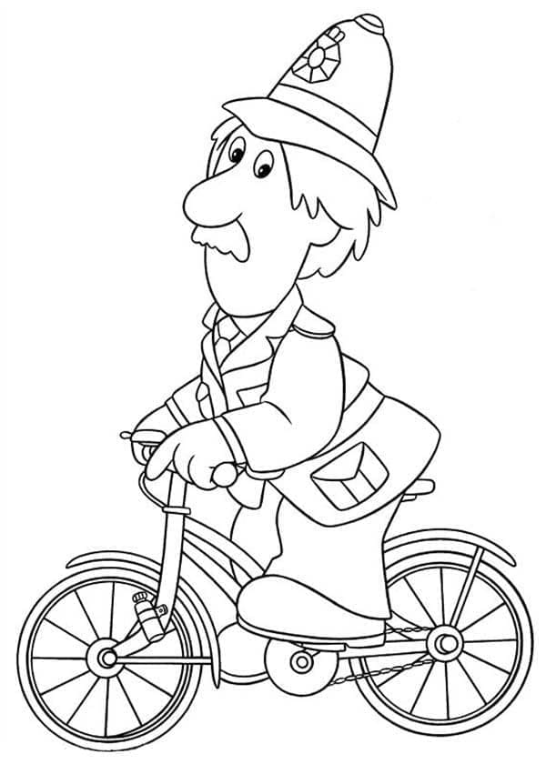 Desenho de Policial Anda de Bicicleta para Colorir