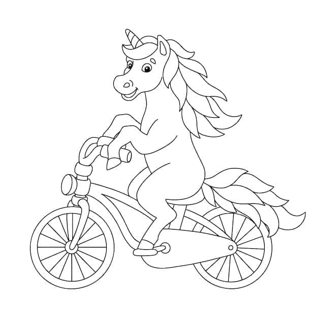Desenho de Unicórnio Anda de Bicicleta para Colorir