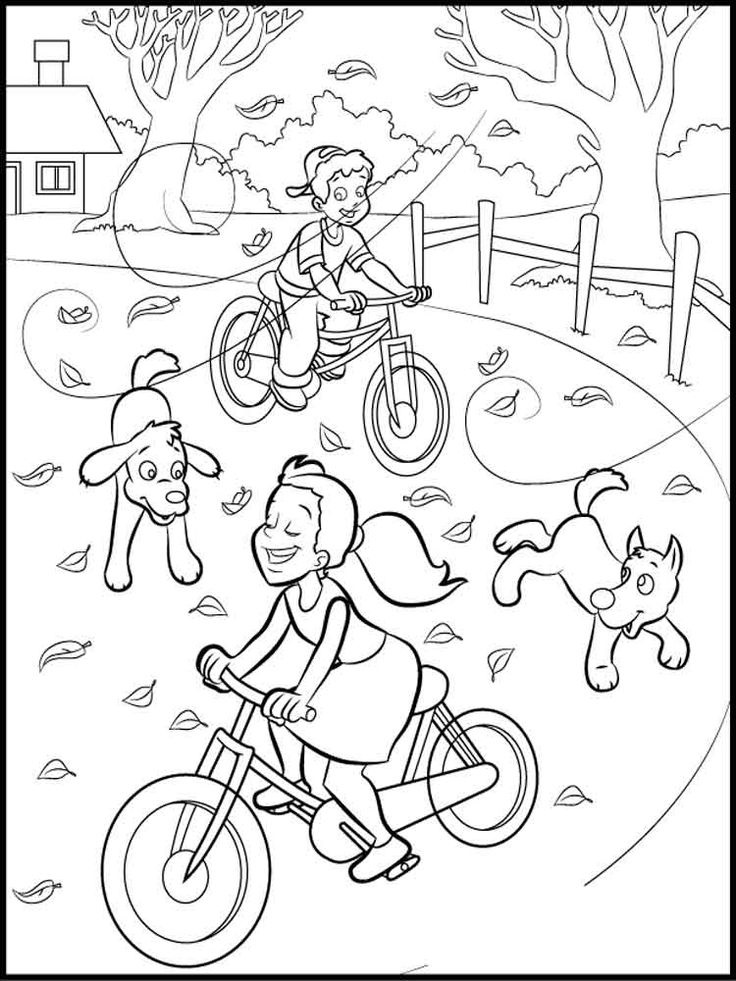 Desenho Crianças Andando de Bicicleta para Colorir