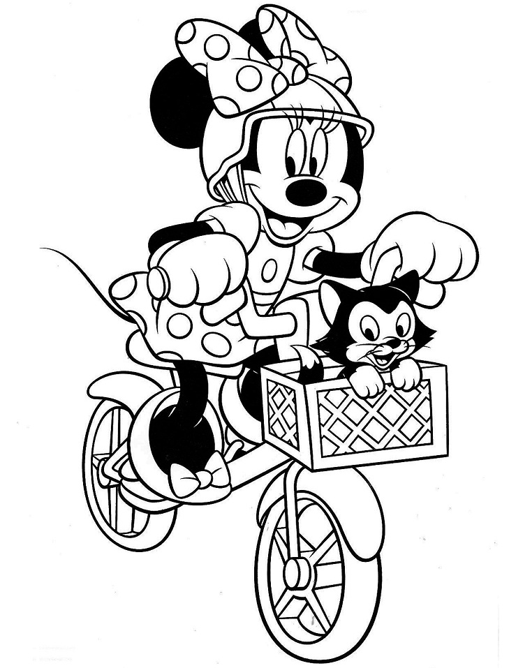 Desenho de Minnie Passeando Bicicleta para Colorir Imprimivel