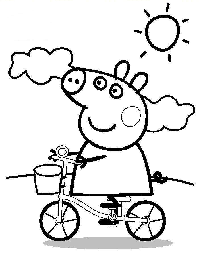 Desenho Pdf da Peppa Pig de Bicicleta para Colorir Download