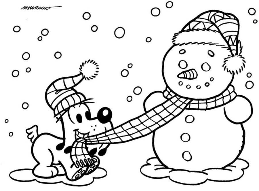 Desenho Bidu e Boneco de Neve para Colorir