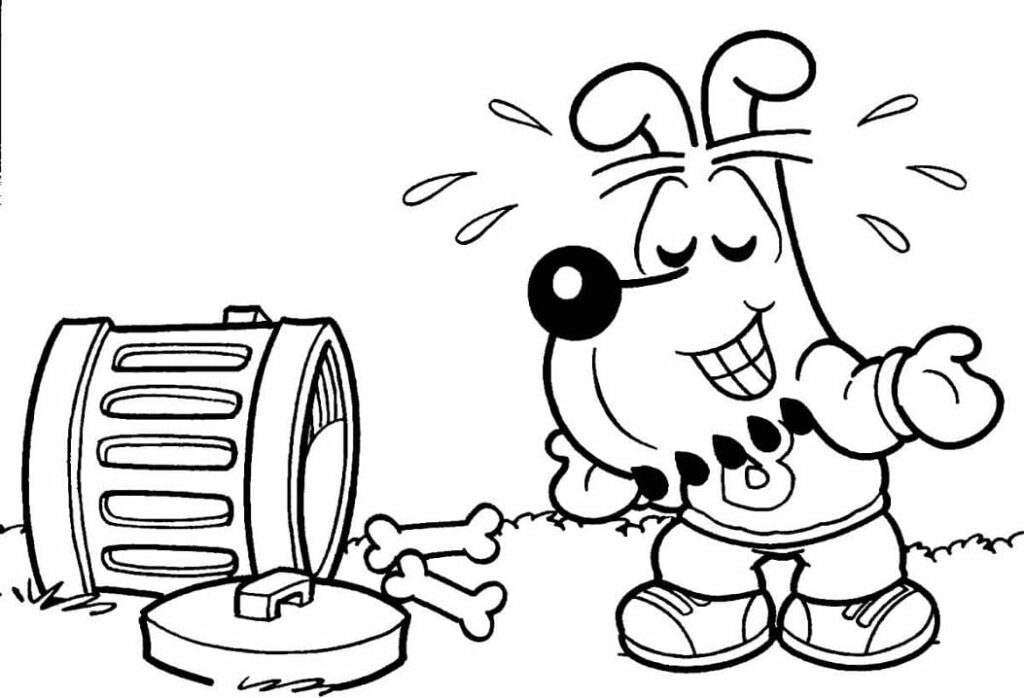 Desenho Bidu e Ossos na Lata de Lixopara Colorir