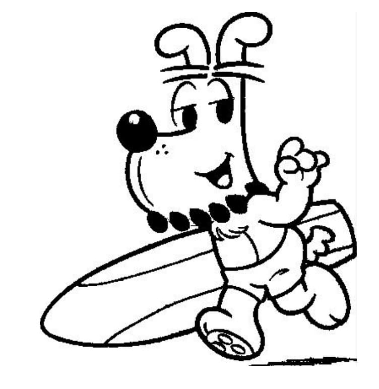 Desenho de Bidu e Prancha de Surf para Colorir