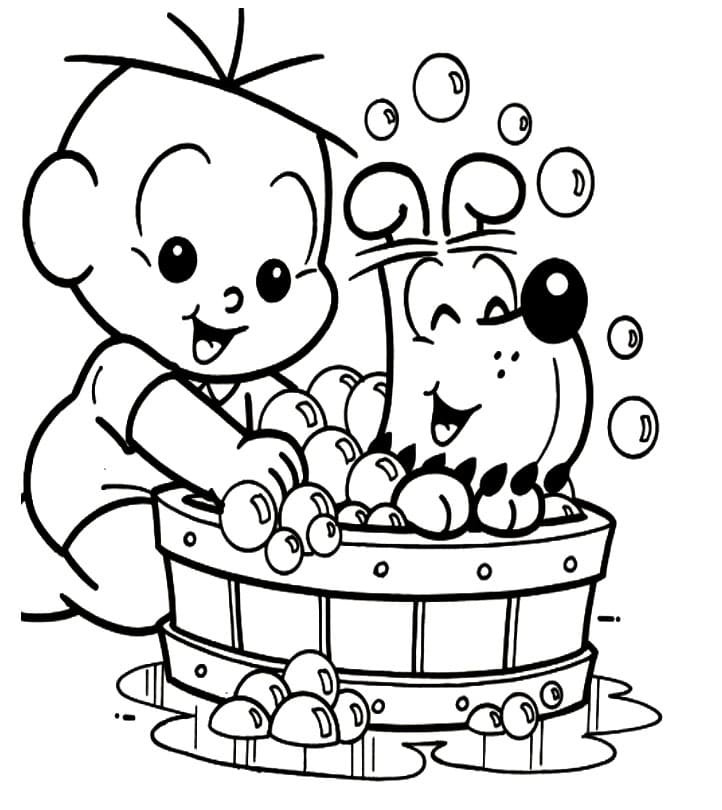 Desenho de Cebolinha com Bidu para Colorir