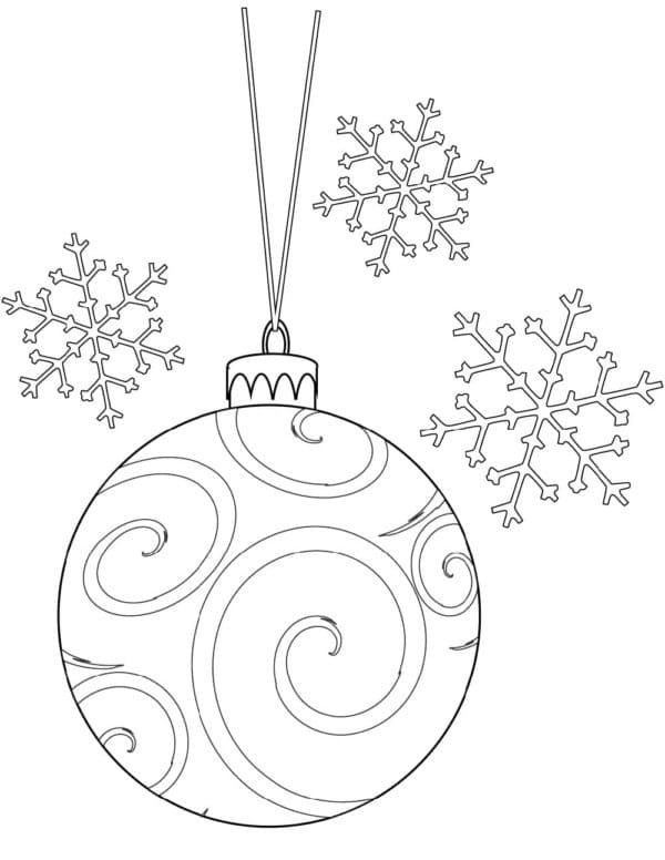 Desenho de Bola de Natal e Flocos de Neve para Colorir
