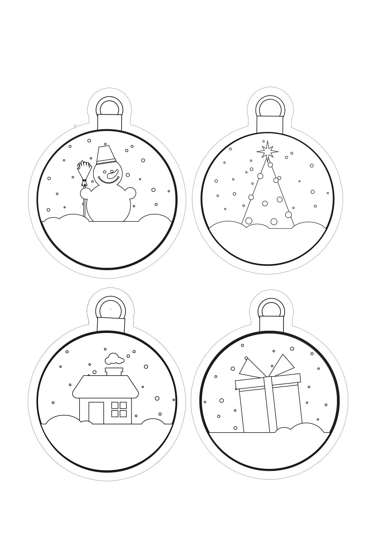 Desenho de Quatro Bolas de Natal para Colorir