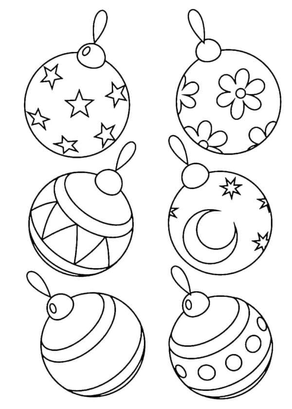 Desenho de Seis Bolas de Natal para Colorir