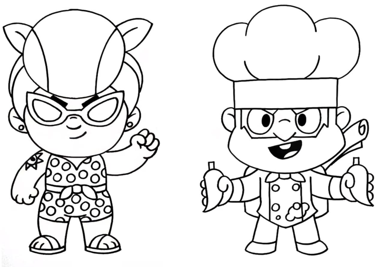 Desenho Summer Pam e Spicy Dynamike de Brawl Stars para Colorir