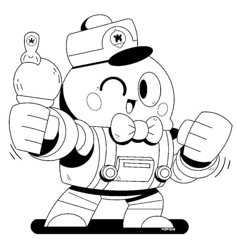 Desenho de Lou Brawl Stars para Colorir Usando Giz de Cera