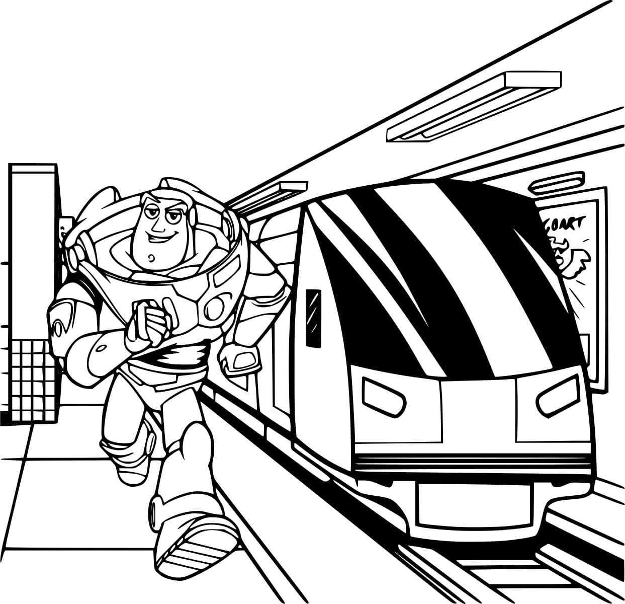 Desenho de Buzz Lightyear na Estação de Metro para Colorir