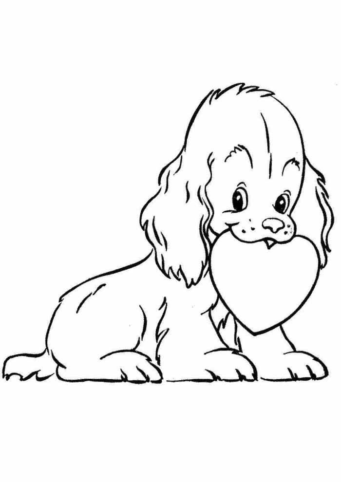 Desenho de Cachorro com Coração para Colorir
