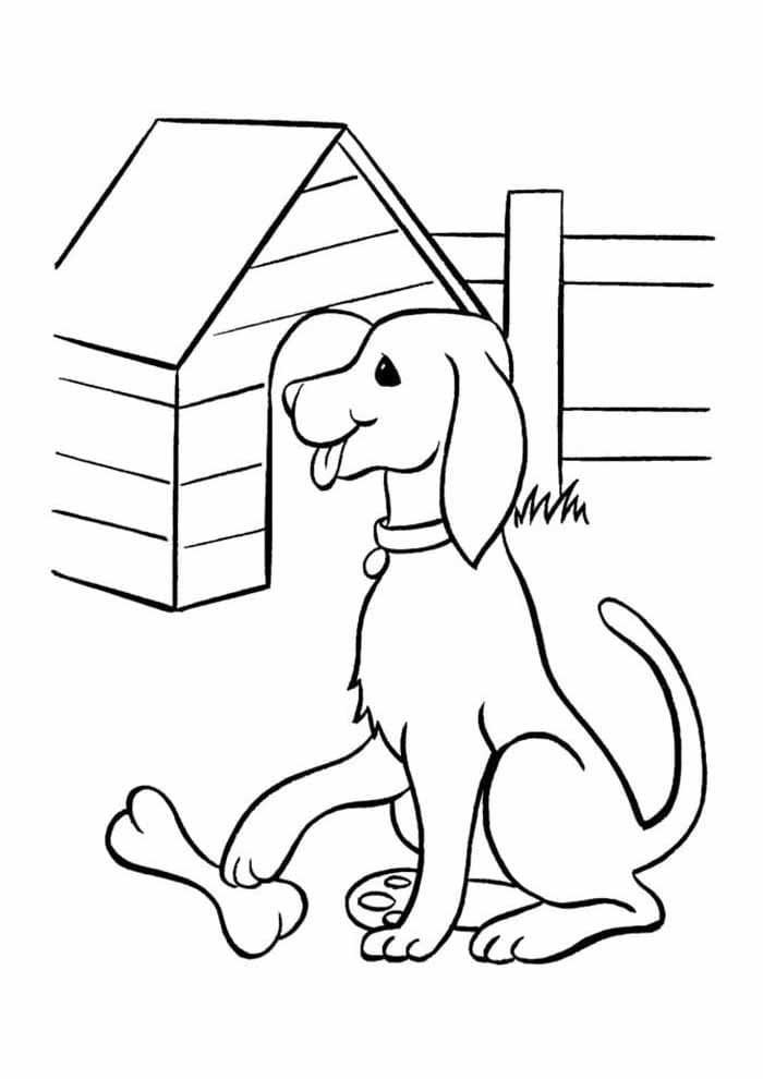 Desenho de Cachorro com Osso para Colorir