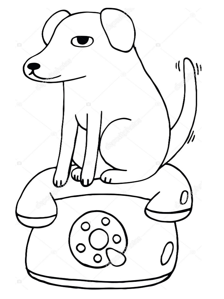 Desenho de Cachorro e Telefone para Colorir e Imprimir