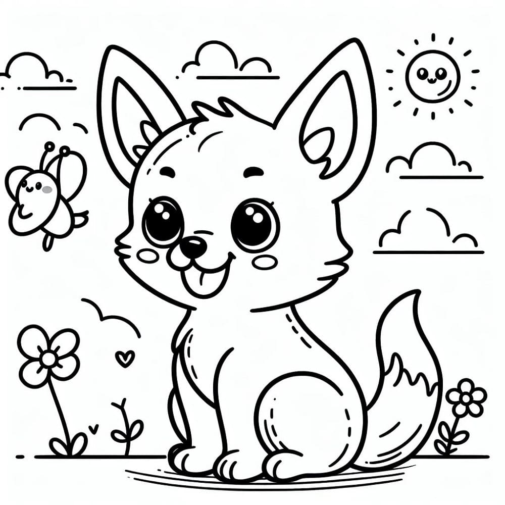 Desenho de Cachorro Fofo Está Sentado para Colorir