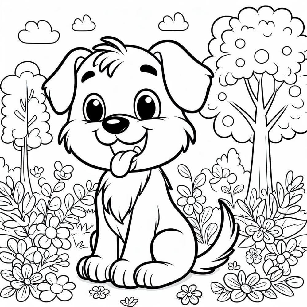 Desenho de um Cachorro Amigável para Colorir