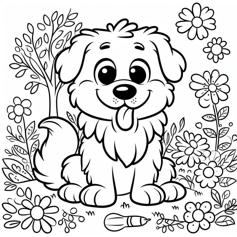 Desenho de um Cachorro Sorridente para Colorir