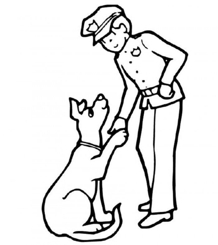 Desenho Policial e Cachorro Adestrado para Colorir