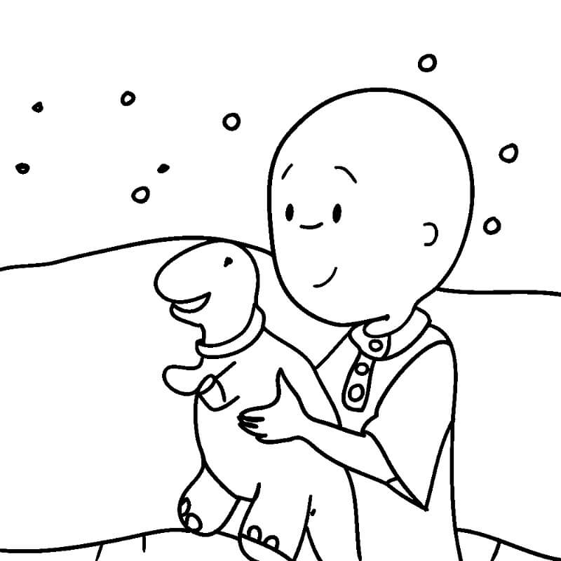 Desenho de Caillou Brincando com Dinossauro para Colorir