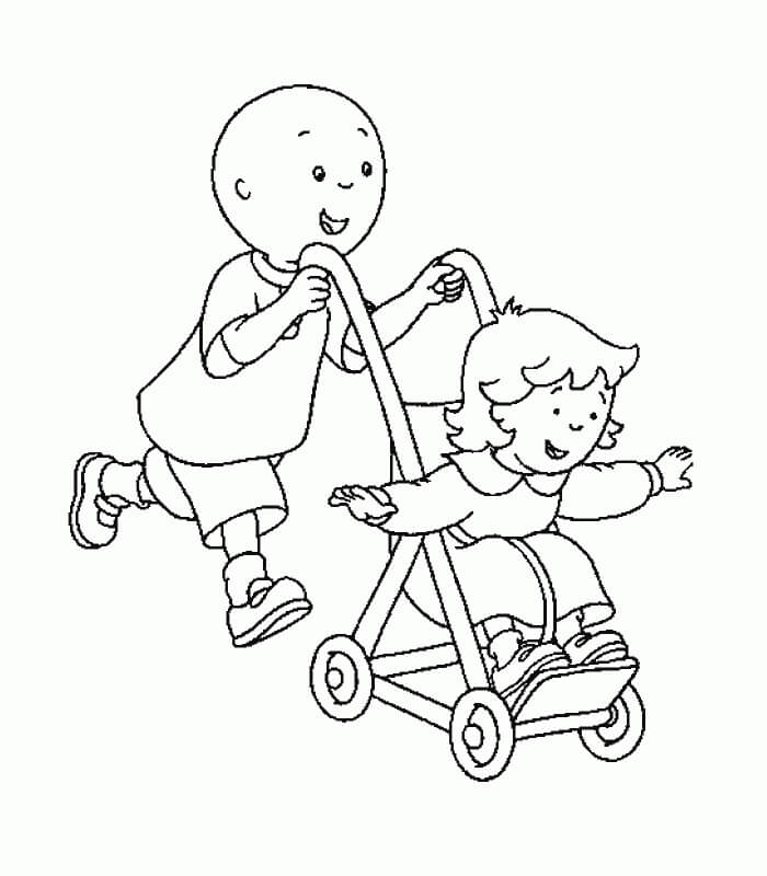 Desenho de Caillou Brincando com Sarah para Colorir