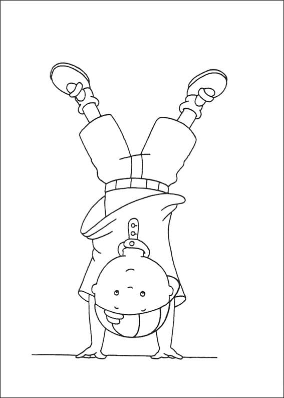 Desenho de Caillou Fazendo Acrobacia para Colorir