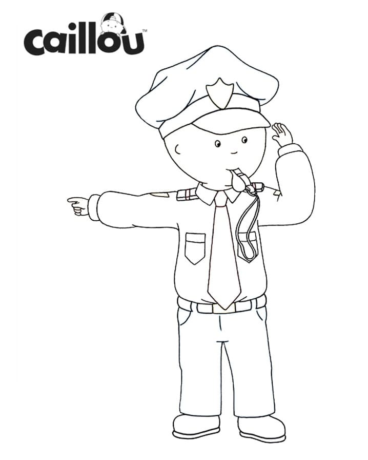 Desenho de Caillou Guardá de Trânsito para Colorir Grátis