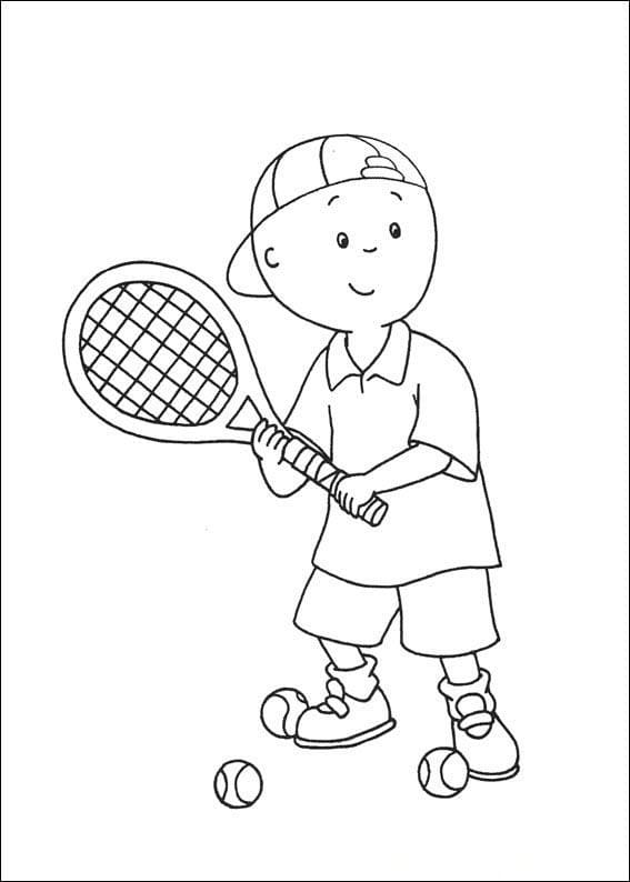 Desenho de Caillou Jogando Tênis para Colorir em Pdf