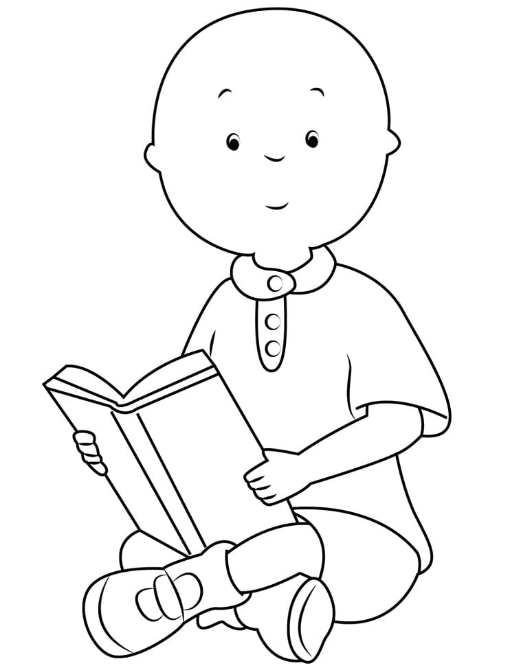 Desenho de Caillou Lendo Livro para Colorir