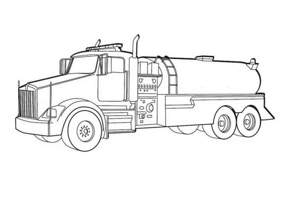 Desenho de Caminhão Tanque Transportando Carga para Colorir