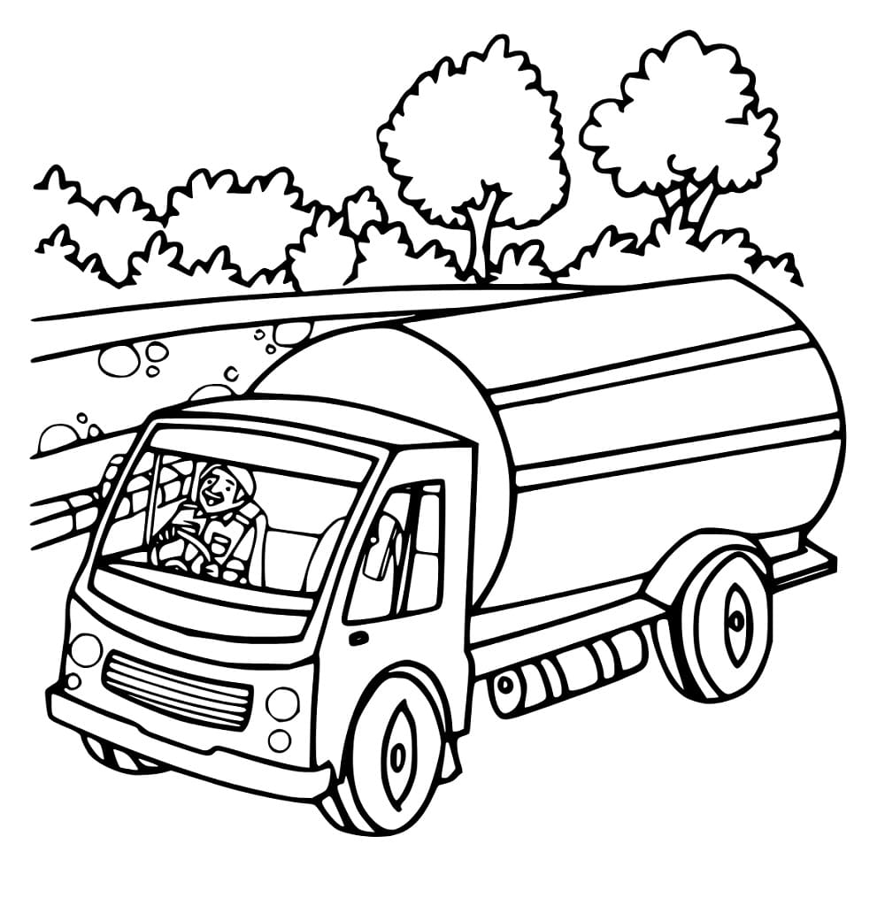 Desenho de Dirigindo Caminhão Tanque para Colorir