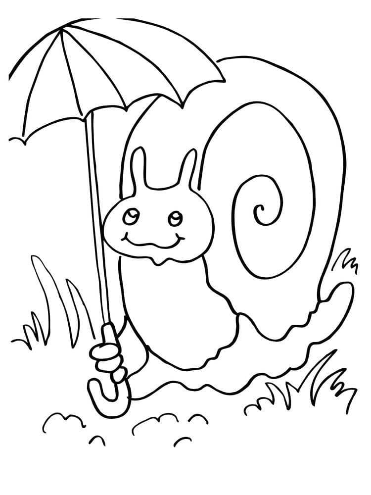 Desenho de Caracol com Guardá Chuva para Colorir