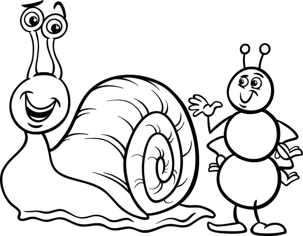 Desenho de Caracol e Formigá Animados para Colorir
