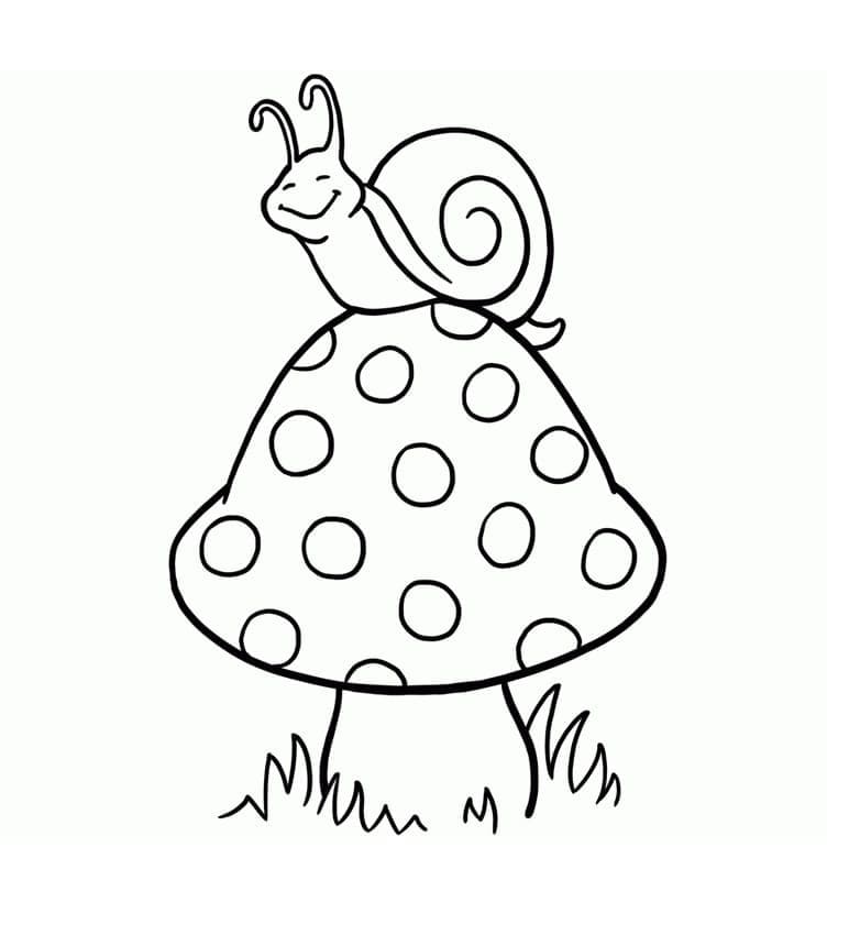 Desenho de Caracol em Cima de Cogumelo para Colorir