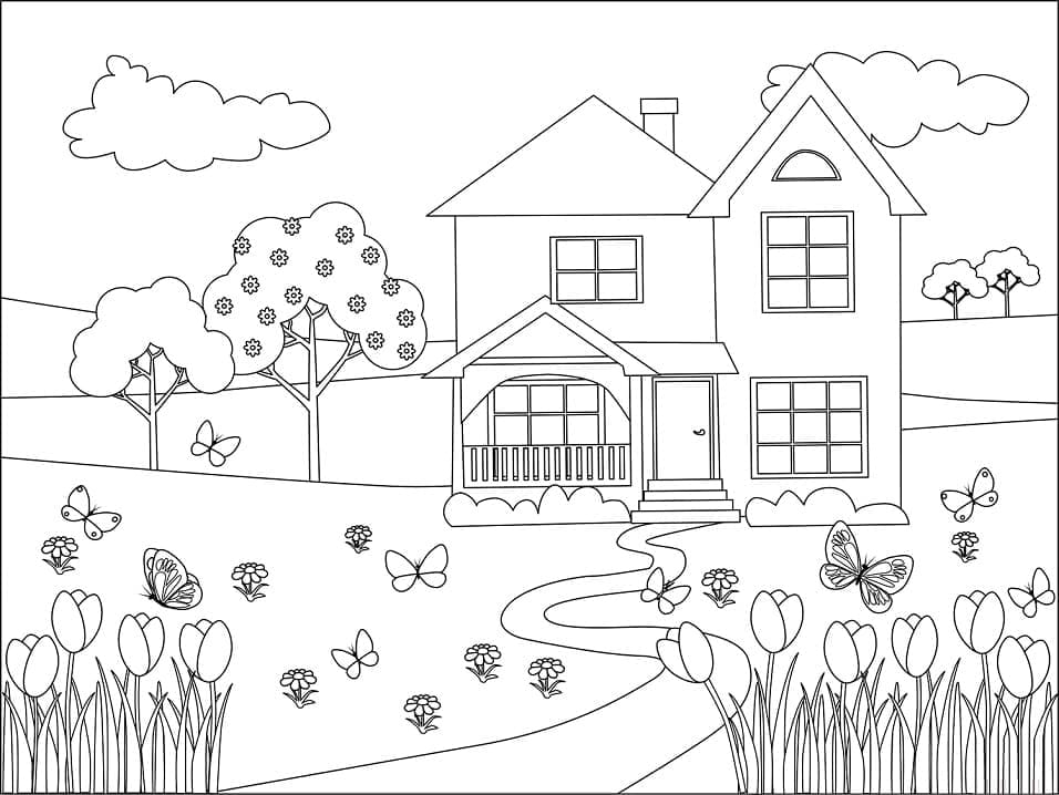 Desenho de Casa da Primavera para Colorir