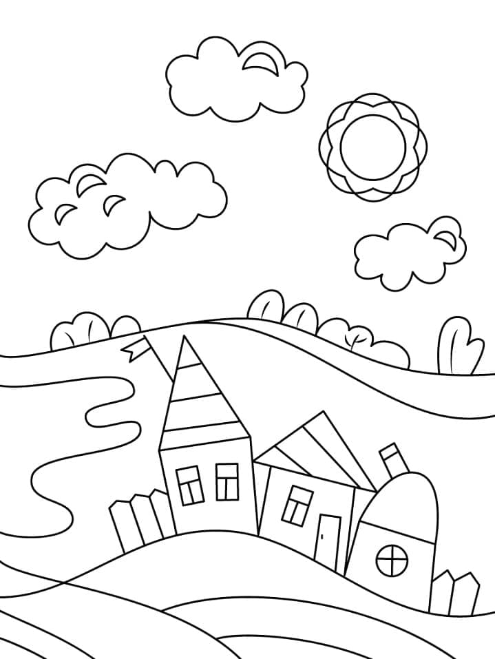 Desenho de Casas Fofas para Colorir