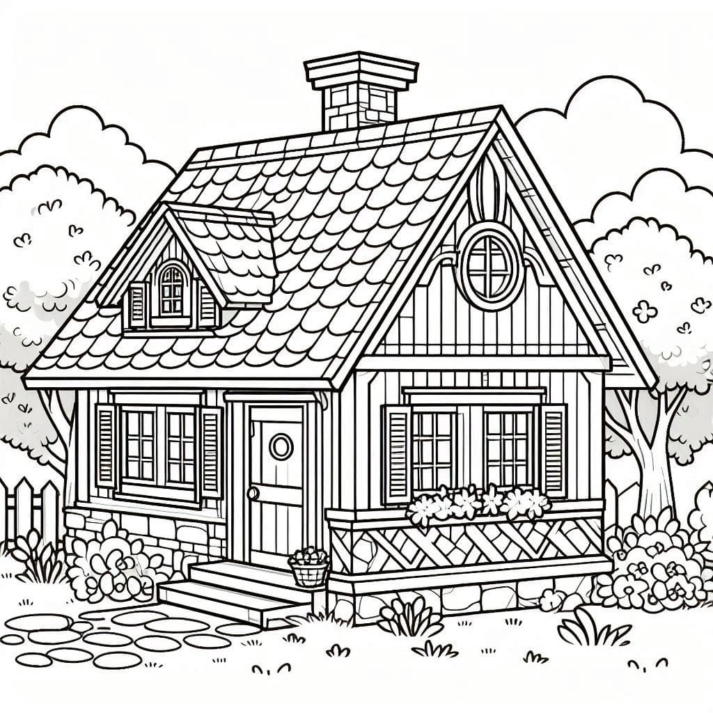 Desenho de uma Casa de Madeira para Colorir