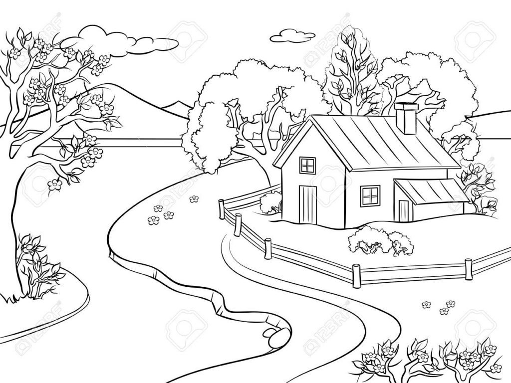 Desenho de Linda Casa no Campo para Imprimir A4
