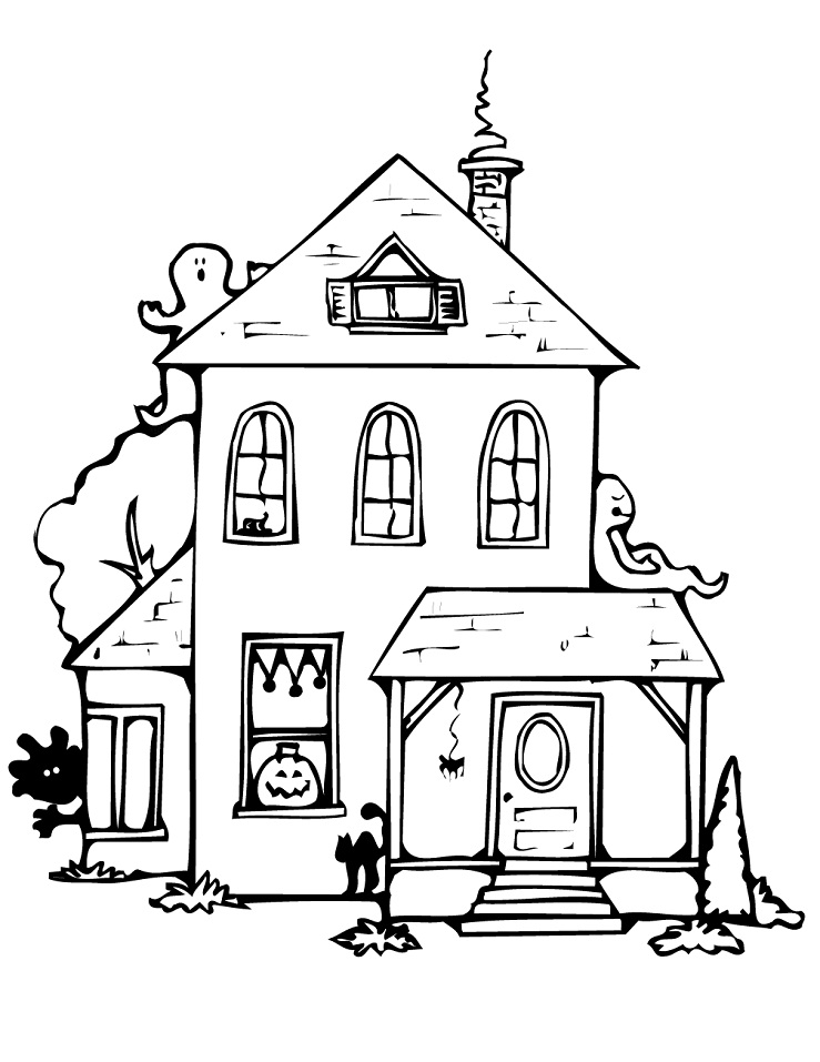 Desenho Pdf de Casa de Halloween Assombrada para Baixar e Colorir Grátis