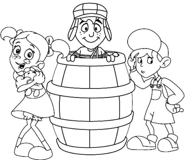 Desenho de Chaves com Amigos para Colorir