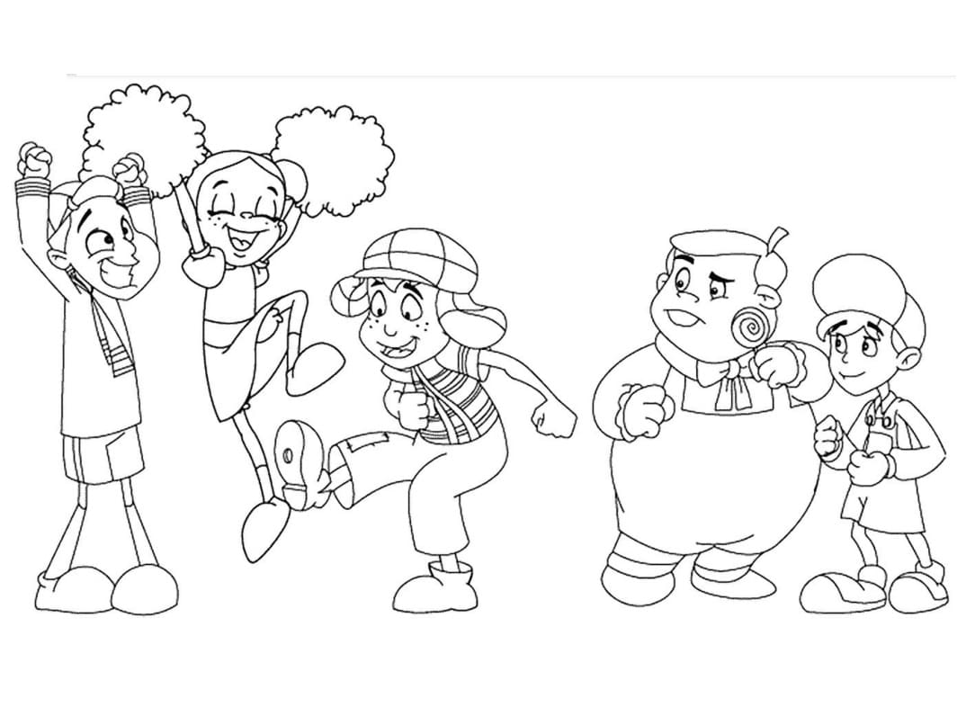 Desenho de Chaves e Amigos da Vilã para Colorir