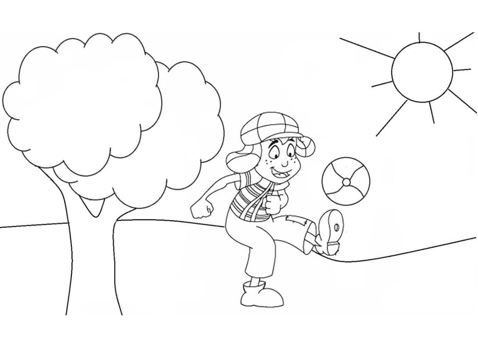 Desenho de Chaves Jogando Bola no Parque para Colorir
