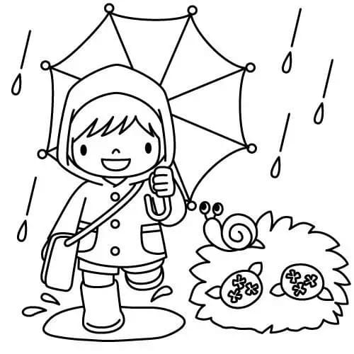 Desenho de Menino Feliz na Chuva para Colorir
