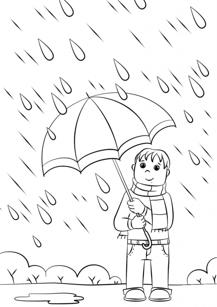 Desenho de Menino na Chuva para Colorir