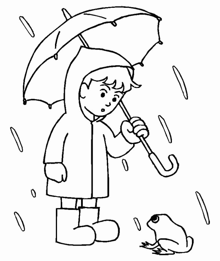 Desenho de Menino sob a Chuva para Colorir
