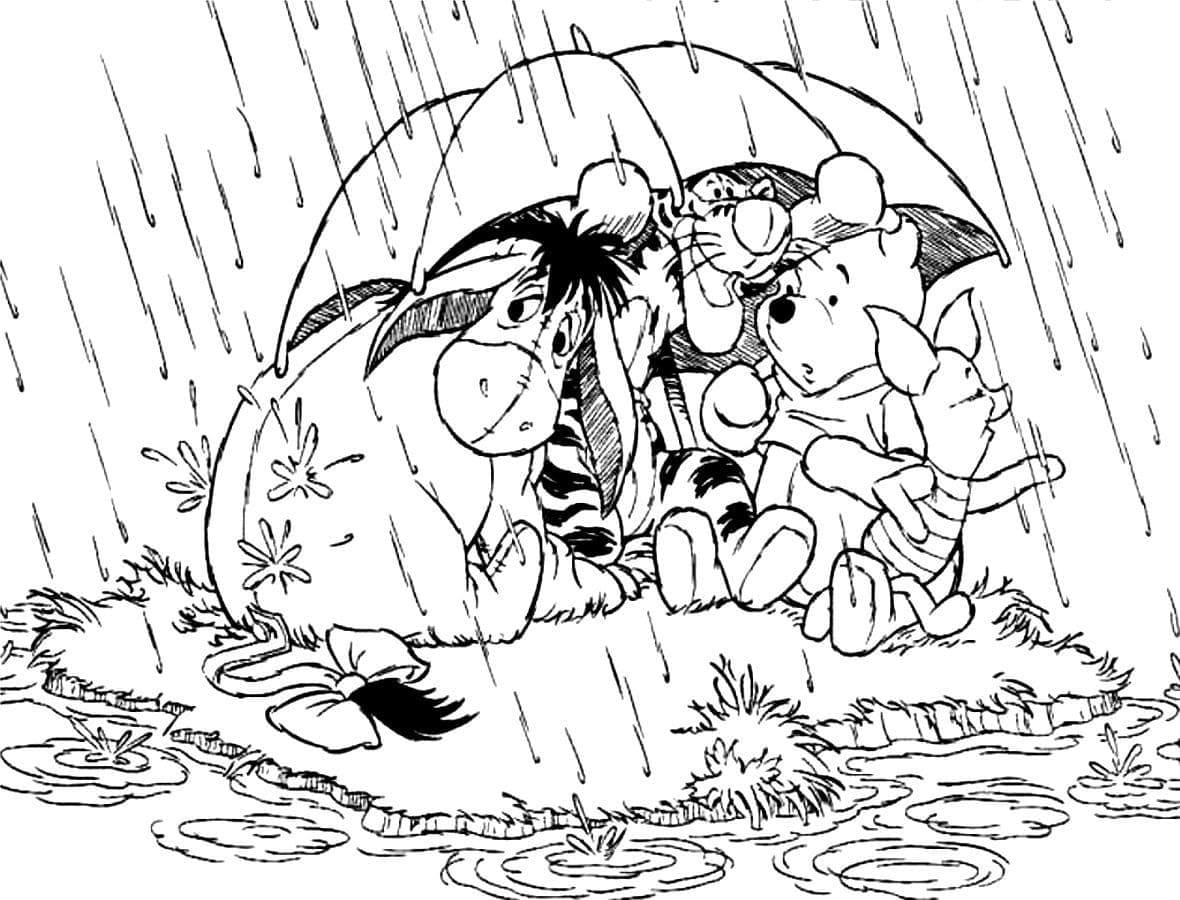 Desenho de Ursinho Pooh na Chuva para Colorir Desenho de Ursinho Pooh na Chuva para Colorir