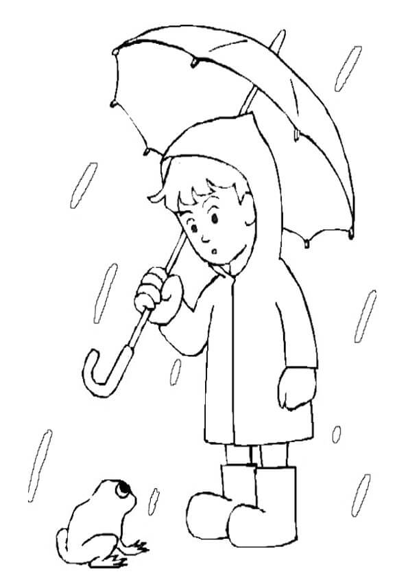 Desenho Menino Segurando Guardá Chuva para Colorir