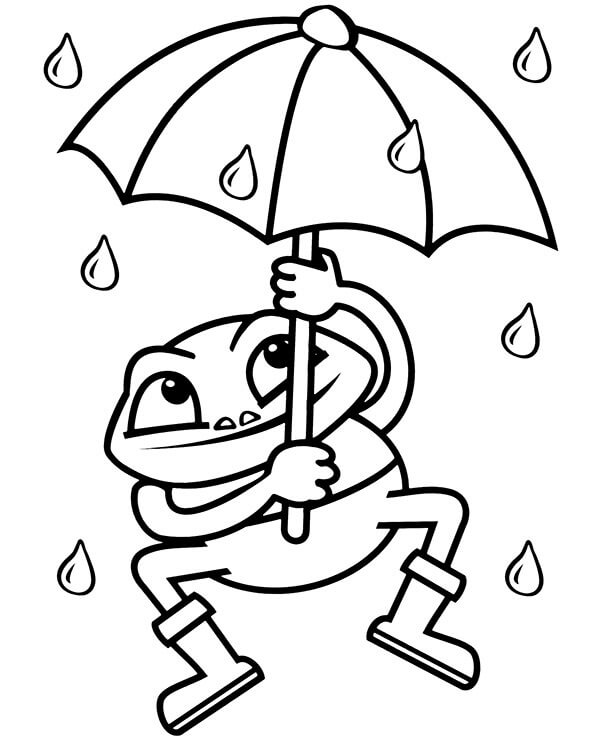 Desenho Sapo Segurando Guardá Chuva para Colorir