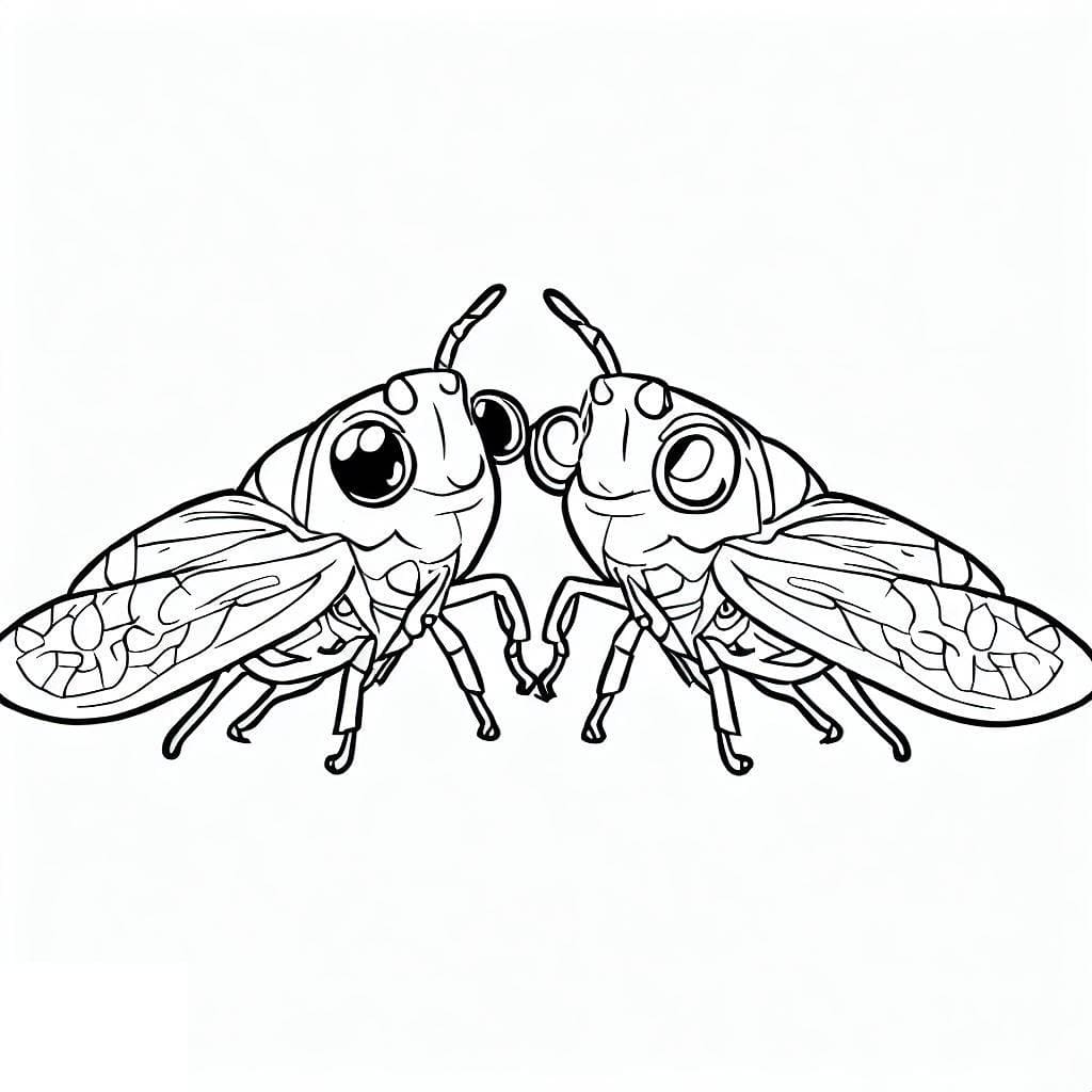 Desenho de Cigarras Fofas para Colorir