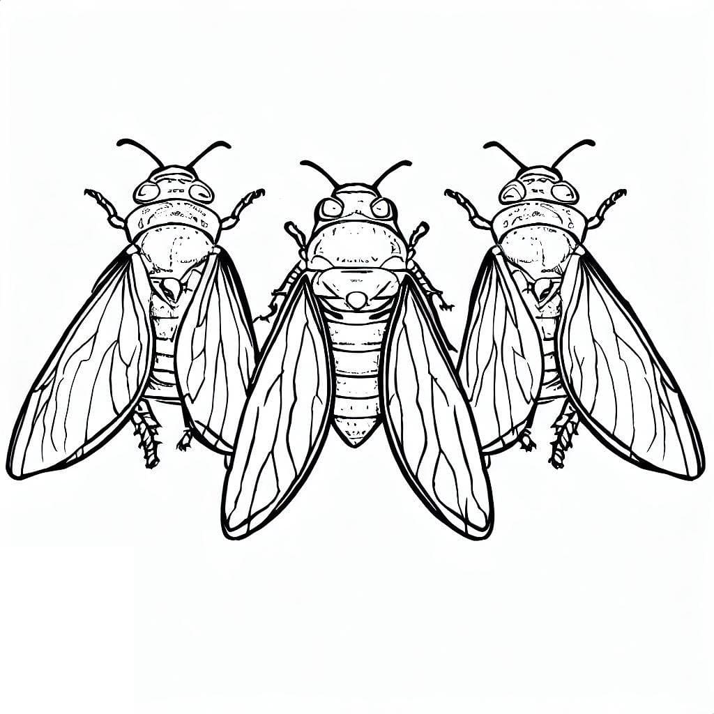 Desenho de Três Cigarras para Colorir