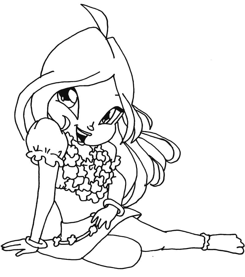 Desenho de Flora da Clube Winx com Asas para Imprimir
